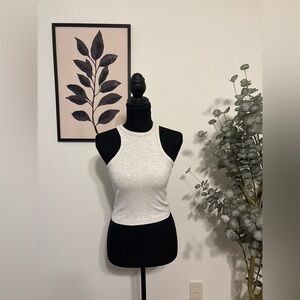 H&M Sleeveless Ribbed High-Neck Tank Top - Light Gray